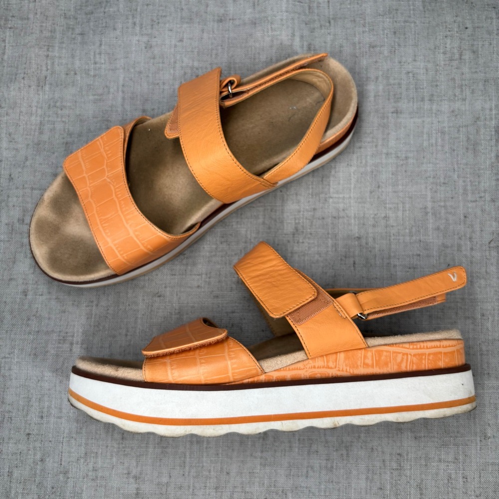 Vionic Brielle Croco Orange Leather Adjustable‎ Platform Sandals Women's 8